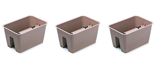 PAFEN 3in1 Balkonkasten Set 3X Blumentopf DRLB Rattan-Optik 4 Farben 40x27x22,5cm Geländertopf Balkongeländer (Mocca) von PAFEN