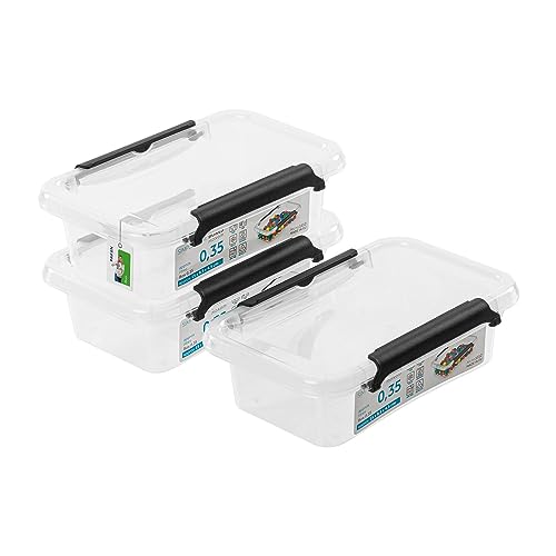 PAFEN 3x Aufbewahrungsbox mit Deckel 0,35L - 15 x 9,5 x 4,5 cm - SET Aufbewahrungsbehälter Transparent Boxen Aufbewahrung Stapelboxen mit Verschlussclips Kunststoffbehälter von PAFEN
