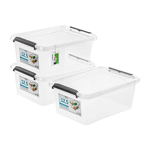 PAFEN 3x Aufbewahrungsbox mit Deckel 12,5L - 39 x 29 x 16,5 cm - SET Aufbewahrungsbehälter Transparent Boxen Aufbewahrung Stapelboxen mit Verschlussclips Kunststoffbehälter von PAFEN