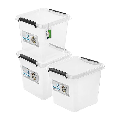PAFEN 3x Aufbewahrungsbox mit Deckel 13,0L - 29 x 29 x 26 cm - SET Aufbewahrungsbehälter Transparent Boxen Aufbewahrung Stapelboxen mit Verschlussclips Kunststoffbehälter von PAFEN
