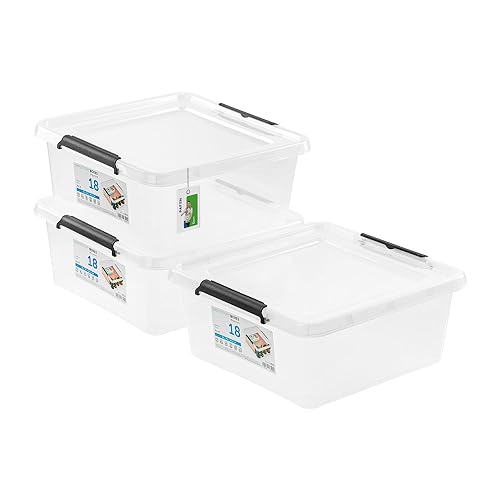 PAFEN 3x Aufbewahrungsbox mit Deckel 18,0L - 39 x 39 x 16,5 cm - SET Aufbewahrungsbehälter Transparent Boxen Aufbewahrung Stapelboxen mit Verschlussclips Kunststoffbehälter von PAFEN