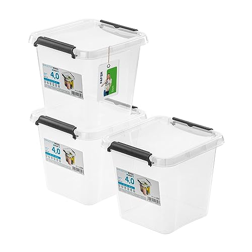 PAFEN 3x Aufbewahrungsbox mit Deckel 4,0L - 20 x 20 x 18 cm - SET Aufbewahrungsbehälter Transparent Boxen Aufbewahrung Stapelboxen mit Verschlussclips Kunststoffbehälter von PAFEN