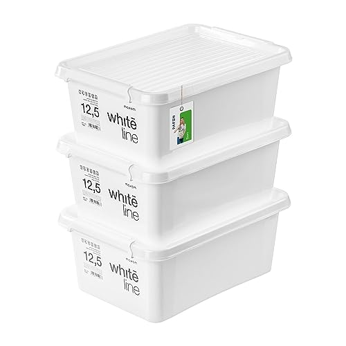 PAFEN 3x Aufbewahrungsbox mit Transparent Deckel 12,5L - 40 x 30 x 16,5 cm - Boxen Aufbewahrung Stapelboxen mit Verschlussclips Kunststoffbehälter Kleiderboxen Organizer | Weiß von PAFEN