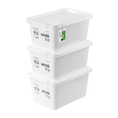 PAFEN 3x Aufbewahrungsbox mit Transparent Deckel 15,5L - 40 x 30 x 21,5 cm - Boxen Aufbewahrung Stapelboxen mit Verschlussclips Kunststoffbehälter Kleiderboxen Organizer | Weiß von PAFEN