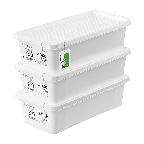 PAFEN 3x Aufbewahrungsbox mit Transparent Deckel 6L - 40 x 20 x 12 cm - Boxen Aufbewahrung Stapelboxen mit Verschlussclips Kunststoffbehälter Kleiderboxen Organizer | Weiß von PAFEN