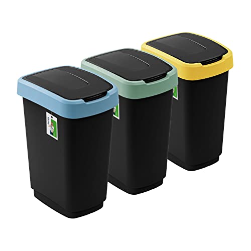 PAFEN 3x Mülleimer SET Mülltrennung 25L - 41 x 30 x 61,5cm - Abfallbehälter Mülltonne mit Spezialklappe Abfalleimer Abfalltonne Behälter für Recycling von PAFEN