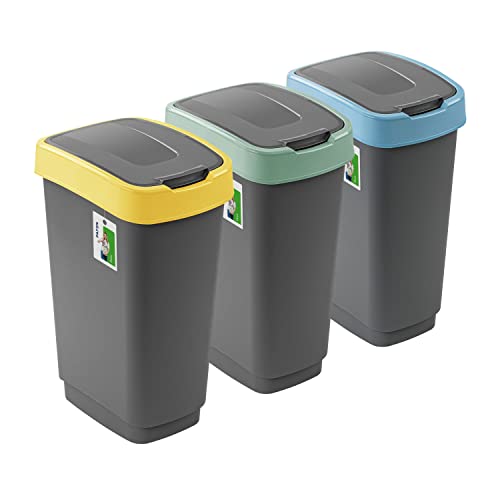 PAFEN 3x Mülleimer SET Mülltrennung 50L - 41 x 30 x 61,5cm - Abfallbehälter Mülltonne mit Spezialklappe Abfalleimer Abfalltonne Behälter für Recycling von PAFEN