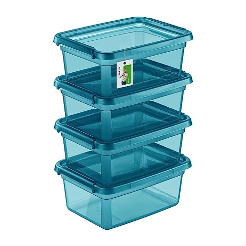 PAFEN 4X Aufbewahrungsbox mit Deckel 12,5L - 38 x 28,5 x 16 cm - Boxen Aufbewahrung Stapelboxen mit Verschlussclips Kunststoffbehälter Kleiderboxen Transparent Organizer | Farbe Cyan von PAFEN