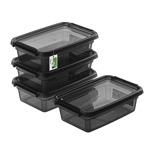 PAFEN 4X Aufbewahrungsbox mit Deckel 3L – 29 x 19,5 x 9 cm - Boxen Aufbewahrung Stapelboxen mit Verschlussclips Kunststoffbehälter Kleiderboxen Transparent Organizer | Schwarz von PAFEN