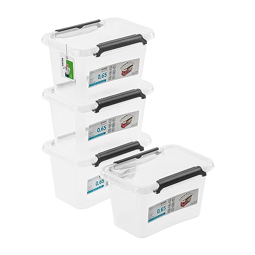 PAFEN 4x Aufbewahrungsbox mit Deckel 0,65L - 15 x 9,5 x 8,5 cm - SET Aufbewahrungsbehälter Transparent Boxen Aufbewahrung Stapelboxen mit Verschlussclips Kunststoffbehälter von PAFEN