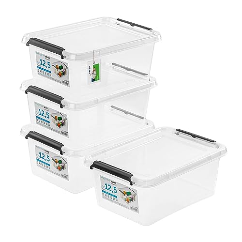 PAFEN 4x Aufbewahrungsbox mit Deckel 12,5L - 39 x 29 x 16,5 cm - SET Aufbewahrungsbehälter Transparent Boxen Aufbewahrung Stapelboxen mit Verschlussclips Kunststoffbehälter von PAFEN