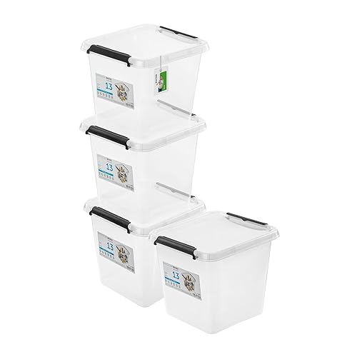 PAFEN 4x Aufbewahrungsbox mit Deckel 13,0L - 29 x 29 x 26 cm - SET Aufbewahrungsbehälter Transparent Boxen Aufbewahrung Stapelboxen mit Verschlussclips Kunststoffbehälter von PAFEN