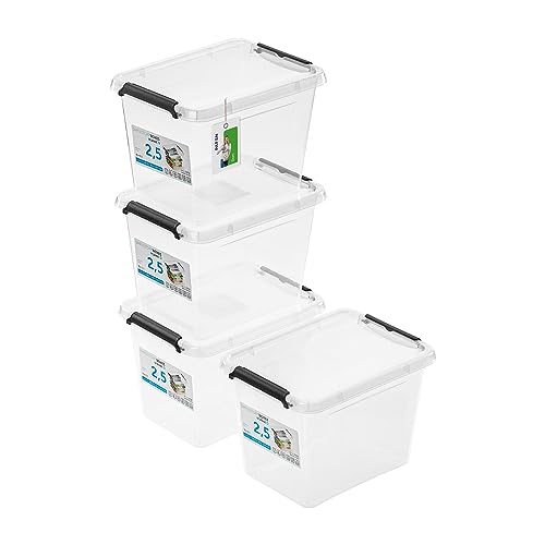 PAFEN 4x Aufbewahrungsbox mit Deckel 2,5L - 19,5 x 15 x 13,5 cm - SET Aufbewahrungsbehälter Transparent Boxen Aufbewahrung Stapelboxen mit Verschlussclips Kunststoffbehälter von PAFEN