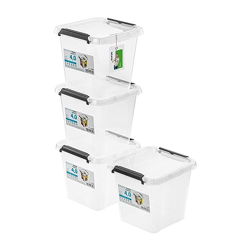 PAFEN 4x Aufbewahrungsbox mit Deckel 4,0L - 20 x 20 x 18 cm - SET Aufbewahrungsbehälter Transparent Boxen Aufbewahrung Stapelboxen mit Verschlussclips Kunststoffbehälter von PAFEN