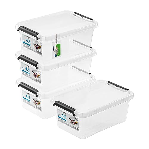 PAFEN 4x Aufbewahrungsbox mit Deckel 4,5L - 29 x 20 x 12 cm - SET Aufbewahrungsbehälter Transparent Boxen Aufbewahrung Stapelboxen mit Verschlussclips Kunststoffbehälter von PAFEN