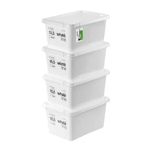 PAFEN 4x Aufbewahrungsbox mit Transparent Deckel 15,5L - 40 x 30 x 21,5 cm - Boxen Aufbewahrung Stapelboxen mit Verschlussclips Kunststoffbehälter Kleiderboxen Organizer | Weiß von PAFEN