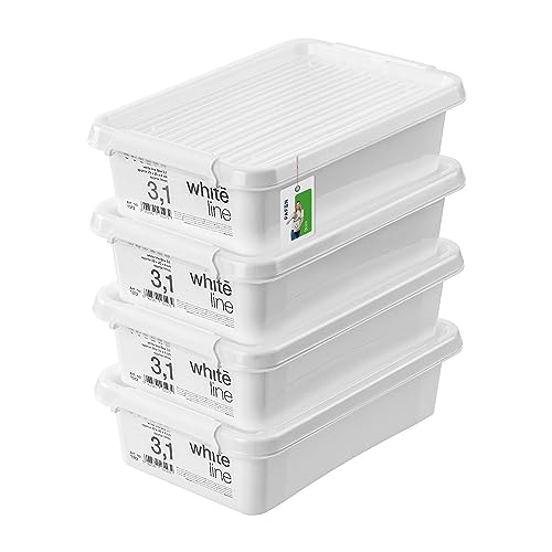 PAFEN 4x Aufbewahrungsbox mit Transparent Deckel 3,1L - 30 x 20 x 8 cm - Boxen Aufbewahrung Stapelboxen mit Verschlussclips Kunststoffbehälter Kleiderboxen Organizer | Weiß von PAFEN