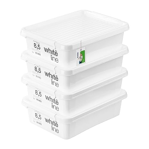 PAFEN 4x Aufbewahrungsbox mit Transparent Deckel 8,5L - 40 x 30 x 11 cm - Boxen Aufbewahrung Stapelboxen mit Verschlussclips Kunststoffbehälter Kleiderboxen Organizer | Weiß von PAFEN
