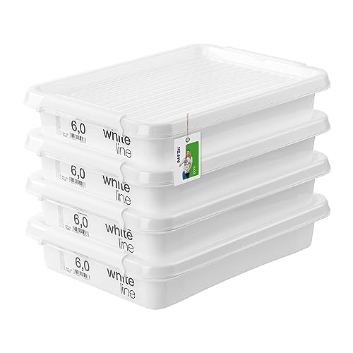 PAFEN 4x Aufbewahrungsbox mit Transparent Deckel 8L - 39 x 30 x 7,5 cm - Boxen Aufbewahrung Stapelboxen mit Verschlussclips Kunststoffbehälter Kleiderboxen Organizer | Weiß von PAFEN