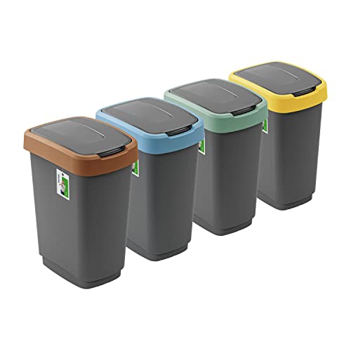 PAFEN 4x Mülleimer SET Mülltrennung 25L - 41 x 30 x 61,5cm - Abfallbehälter Mülltonne mit Spezialklappe Abfalleimer Abfalltonne Behälter für Recycling von PAFEN