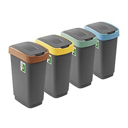 PAFEN 4x Mülleimer SET Mülltrennung 50L - 41 x 30 x 61,5cm - Abfallbehälter Mülltonne mit Spezialklappe Abfalleimer Abfalltonne Behälter für Recycling von PAFEN