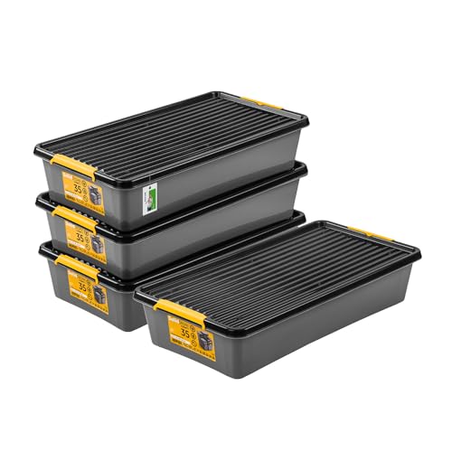 PAFEN 4x Robuster Aufbewahrungsbox 35L mit Rollen - 76 x 39 x 16 cm - Behälter für besondere Aufgaben Aufbewahrungsbehälter Boxen Aufbewahrung Stapelboxen mit Verschlussclips Kunststoffbehälter von PAFEN
