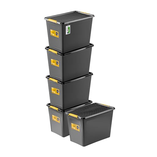 PAFEN 4x Robuster Aufbewahrungsbox 80L mit Rollen - 58 x 39 x 42 cm - Behälter für besondere Aufgaben Aufbewahrungsbehälter Boxen Aufbewahrung Stapelboxen mit Verschlussclips Kunststoffbehälter von PAFEN