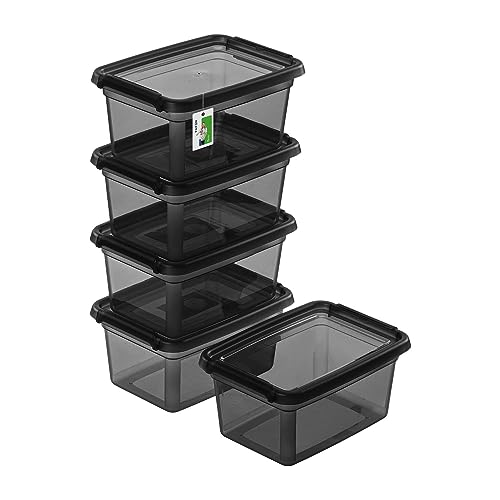 PAFEN 5X Aufbewahrungsbox mit Deckel 1,5L – 19,5 x 14 x 9,5 cm - Boxen Aufbewahrung Stapelboxen mit Verschlussclips Kunststoffbehälter Kleiderboxen Transparent Organizer | Schwarz von PAFEN