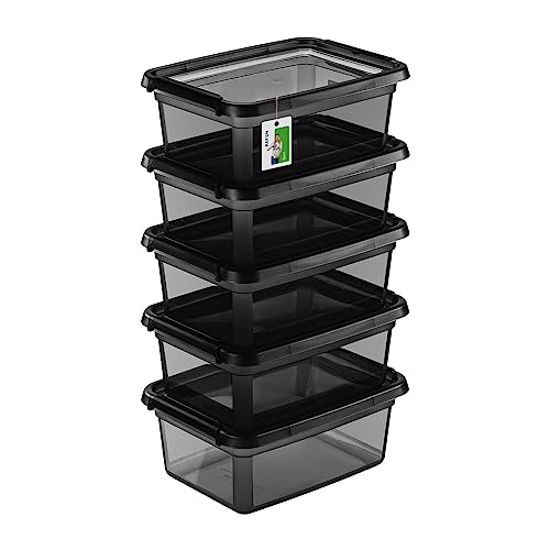 PAFEN 5X Aufbewahrungsbox mit Deckel 12,5L - 38 x 28,5 x 16 cm - Boxen Aufbewahrung Stapelboxen mit Verschlussclips Kunststoffbehälter Kleiderboxen Transparent Organizer | Schwarz von PAFEN