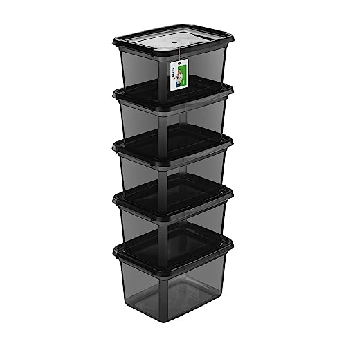 PAFEN 5X Aufbewahrungsbox mit Deckel 15L - 38 x 28,5 x 22 cm - Boxen Aufbewahrung Stapelboxen mit Verschlussclips Kunststoffbehälter Kleiderboxen Transparent Organizer | Schwarz von PAFEN