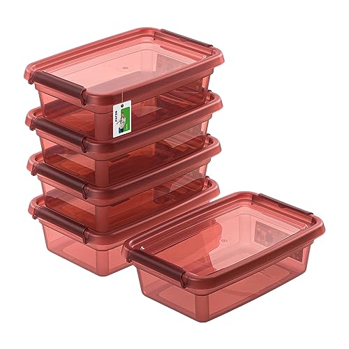 PAFEN 5X Aufbewahrungsbox mit Deckel 3L – 29 x 19,5 x 9 cm - Boxen Aufbewahrung Stapelboxen mit Verschlussclips Kunststoffbehälter Kleiderboxen Transparent Organizer | Rosa von PAFEN
