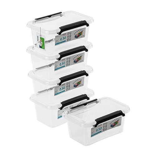 PAFEN 5x Aufbewahrungsbox mit Deckel 0,5L - 15 x 9,5 x 6,5 cm - SET Aufbewahrungsbehälter Transparent Boxen Aufbewahrung Stapelboxen mit Verschlussclips Kunststoffbehälter von PAFEN
