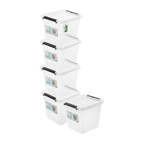 PAFEN 5x Aufbewahrungsbox mit Deckel 13,0L - 29 x 29 x 26 cm - SET Aufbewahrungsbehälter Transparent Boxen Aufbewahrung Stapelboxen mit Verschlussclips Kunststoffbehälter von PAFEN
