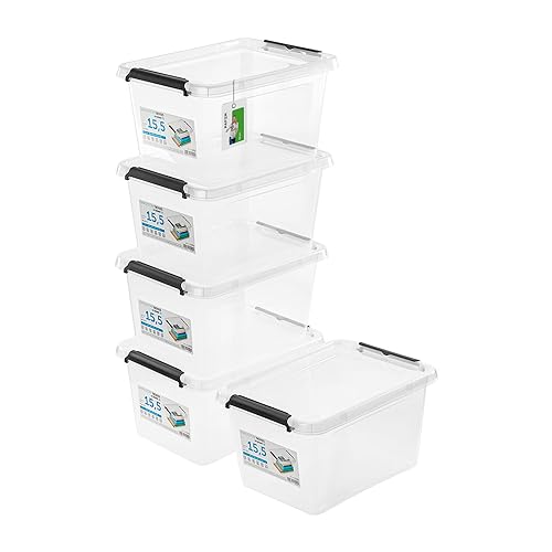 PAFEN 5x Aufbewahrungsbox mit Deckel 15,5L - 39 x 29 x 21,5 cm - SET Aufbewahrungsbehälter Transparent Boxen Aufbewahrung Stapelboxen mit Verschlussclips Kunststoffbehälter von PAFEN