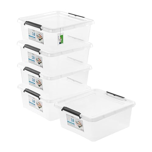 PAFEN 5x Aufbewahrungsbox mit Deckel 18,0L - 39 x 39 x 16,5 cm - SET Aufbewahrungsbehälter Transparent Boxen Aufbewahrung Stapelboxen mit Verschlussclips Kunststoffbehälter von PAFEN