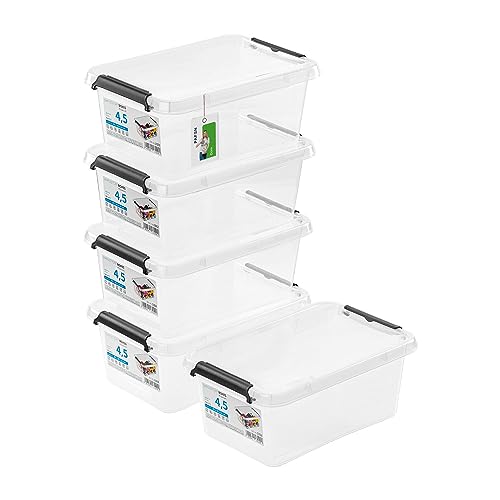 PAFEN 5x Aufbewahrungsbox mit Deckel 4,5L - 29 x 20 x 12 cm - SET Aufbewahrungsbehälter Transparent Boxen Aufbewahrung Stapelboxen mit Verschlussclips Kunststoffbehälter von PAFEN