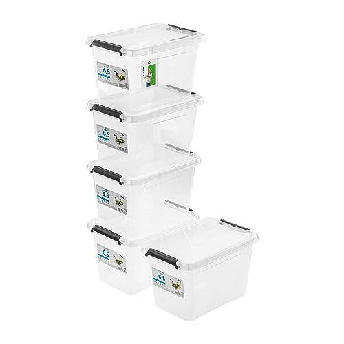 PAFEN 5x Aufbewahrungsbox mit Deckel 6,5L - 29 x 20 x 18 cm - SET Aufbewahrungsbehälter Transparent Boxen Aufbewahrung Stapelboxen mit Verschlussclips Kunststoffbehälter von PAFEN