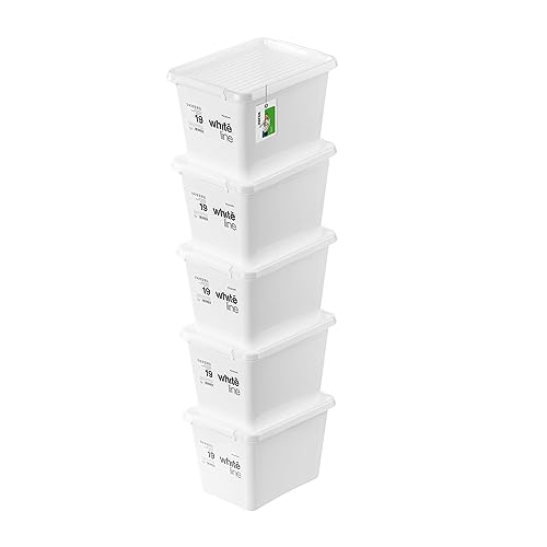 PAFEN 5x Aufbewahrungsbox mit Transparent Deckel 19L - 40 x 30 x 26 cm - Boxen Aufbewahrung Stapelboxen mit Verschlussclips Kunststoffbehälter Kleiderboxen Organizer | Weiß von PAFEN