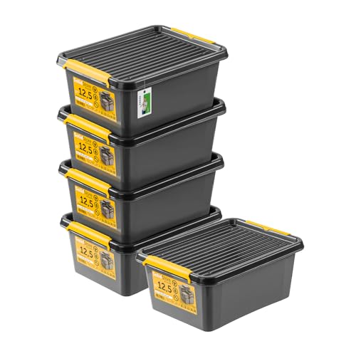 PAFEN 5x Robuster Aufbewahrungsbox 12,5L mit Deckel - 39 x 29 x 16,5 cm - Behälter für besondere Aufgaben Aufbewahrungsbehälter Boxen Aufbewahrung Stapelboxen mit Verschlussclips Kunststoffbehälter von PAFEN
