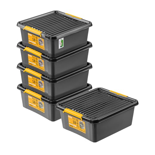 PAFEN 5x Robuster Aufbewahrungsbox 18L mit Deckel - 39 x 39 x 16,5 cm - Behälter für besondere Aufgaben Aufbewahrungsbehälter Boxen Aufbewahrung Stapelboxen mit Verschlussclips Kunststoffbehälter von PAFEN