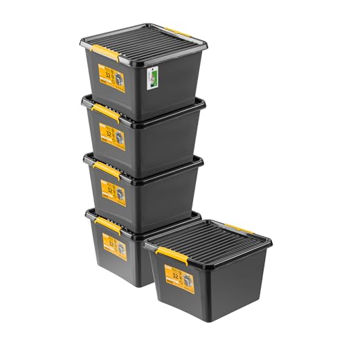 PAFEN 5x Robuster Aufbewahrungsbox 32L mit Deckel - 39 x 39 x 26 cm - Behälter für besondere Aufgaben Aufbewahrungsbehälter Boxen Aufbewahrung Stapelboxen mit Verschlussclips Kunststoffbehälter von PAFEN