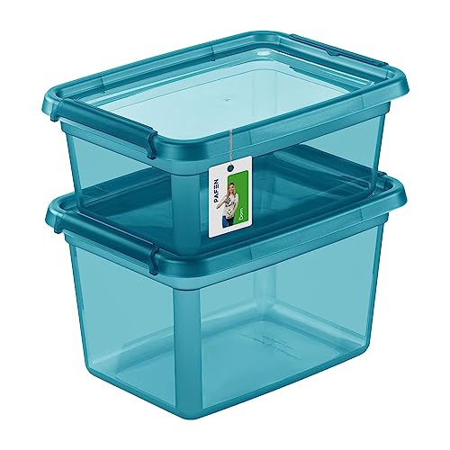 PAFEN Aufbewahrungsbox mit Deckel SET 2 Größen 12,5L + 15L - Boxen Aufbewahrung Stapelboxen mit Verschlussclips Kunststoffbehälter Kleiderboxen Transparent Organizer | Farbe Cyan von PAFEN
