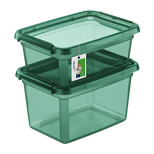 PAFEN Aufbewahrungsbox mit Deckel SET 2 Größen 12,5L + 15L - Boxen Aufbewahrung Stapelboxen mit Verschlussclips Kunststoffbehälter Kleiderboxen Transparent Organizer | Grün von PAFEN