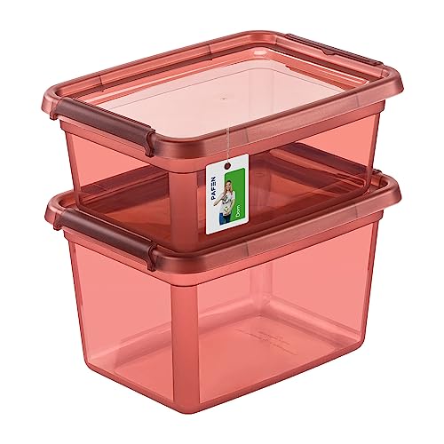 PAFEN Aufbewahrungsbox mit Deckel SET 2 Größen 12,5L + 15L - Boxen Aufbewahrung Stapelboxen mit Verschlussclips Kunststoffbehälter Kleiderboxen Transparent Organizer | Rosa von PAFEN