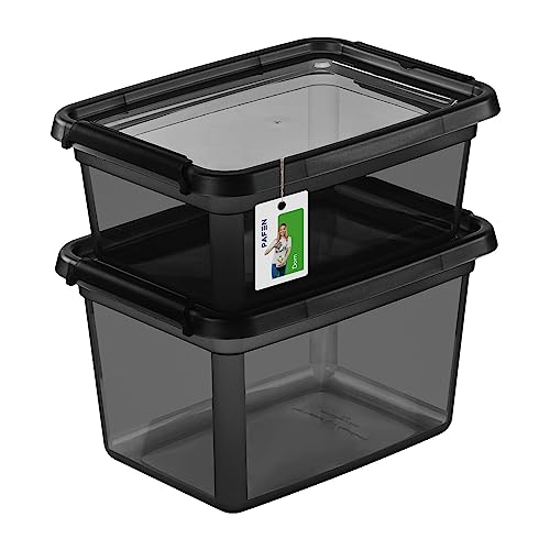 PAFEN Aufbewahrungsbox mit Deckel SET 2 Größen 12,5L + 15L - Boxen Aufbewahrung Stapelboxen mit Verschlussclips Kunststoffbehälter Kleiderboxen Transparent Organizer | Schwarz von PAFEN