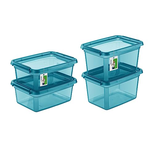 PAFEN Aufbewahrungsbox mit Deckel SET 2 Größen 2x 12,5L + 2x 15L - Boxen Aufbewahrung Stapelboxen mit Verschlussclips Kunststoffbehälter Kleiderboxen Transparent Organizer | Farbe Cyan von PAFEN