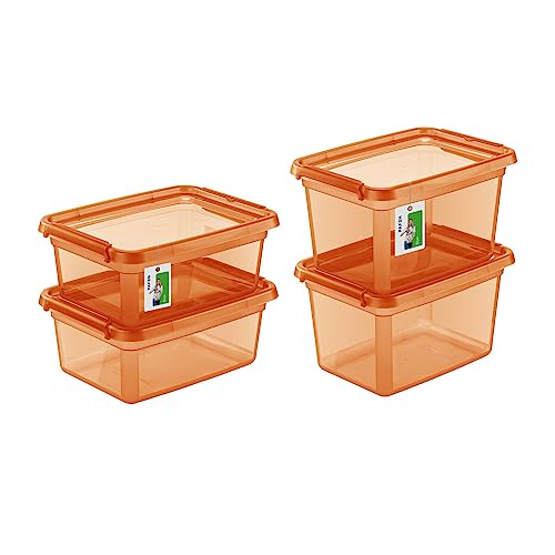 PAFEN Aufbewahrungsbox mit Deckel SET 2 Größen 2x 12,5L + 2x 15L - Boxen Aufbewahrung Stapelboxen mit Verschlussclips Kunststoffbehälter Kleiderboxen Transparent Organizer | Orange von PAFEN