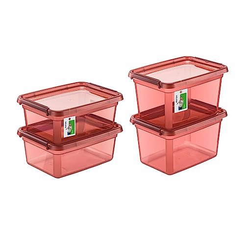 PAFEN Aufbewahrungsbox mit Deckel SET 2 Größen 2x 12,5L + 2x 15L - Boxen Aufbewahrung Stapelboxen mit Verschlussclips Kunststoffbehälter Kleiderboxen Transparent Organizer | Rosa von PAFEN