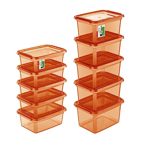 PAFEN Aufbewahrungsbox mit Deckel SET 2 Größen 5x 12,5L + 5x 15L - Boxen Aufbewahrung Stapelboxen mit Verschlussclips Kunststoffbehälter Kleiderboxen Transparent Organizer | Orange von PAFEN