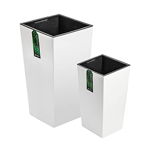 PAFEN Blumentöpf hoch SET 2in1 – Höhe: 61,5 cm, 50,5 cm - Pflanzkübel mit Einsatz Blumenkübel Pflanztopf Kunststoff Matt, Weiß von PAFEN